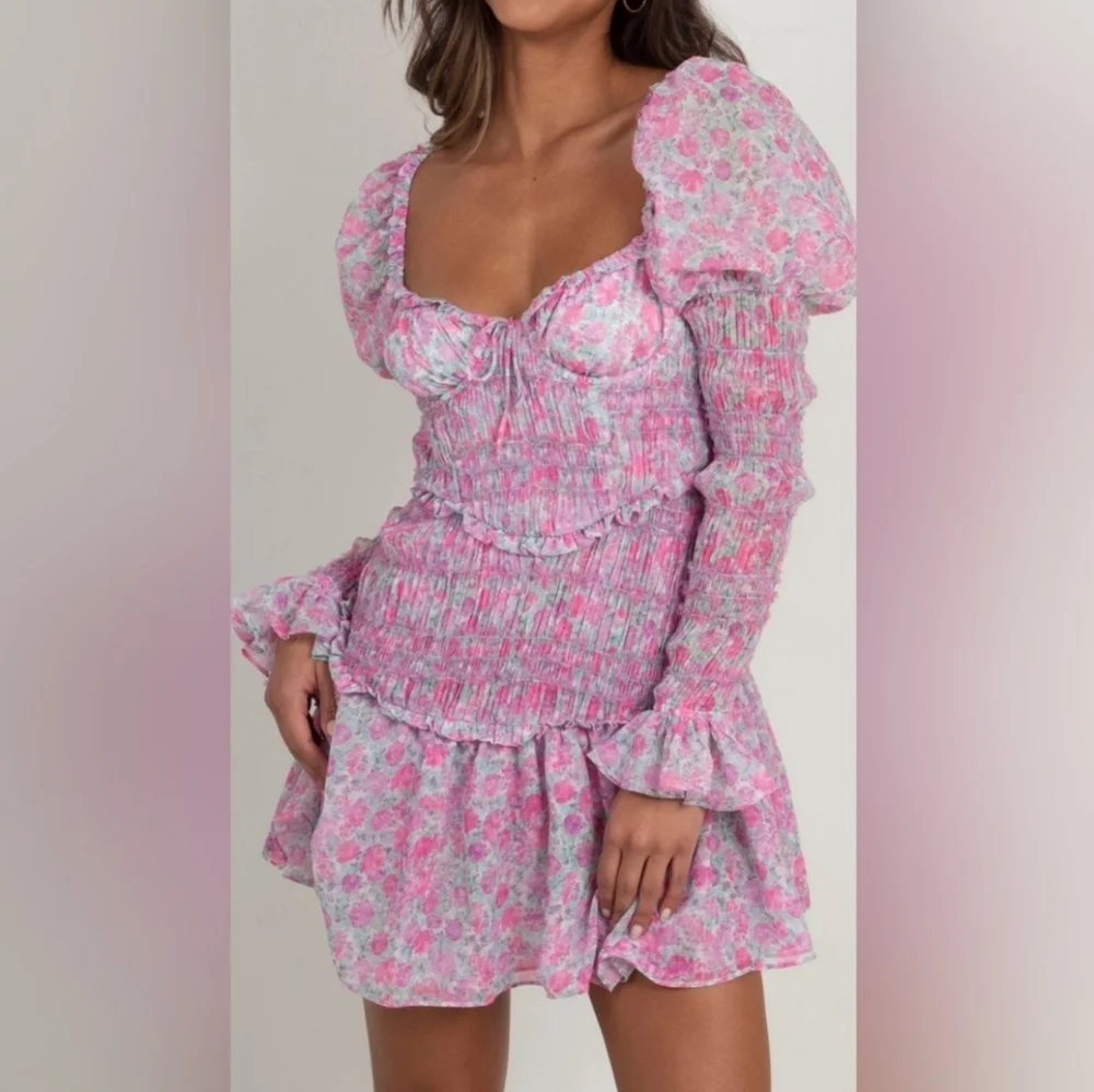 π For Love & Lemons Oakley Mini Dress Size Small πͺ»π·πΌπ»πͺ· NWT - Picture 13 of 16